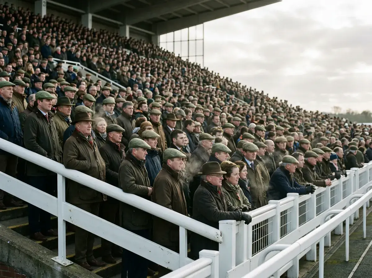 Cheltenham Festival National Hunt crowd in front of the grandstand on a Gold Cup day