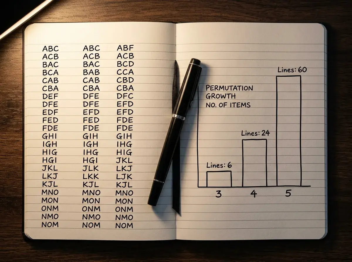 Notebook page showing combination tricast permutations worked out by hand for a UK box bet